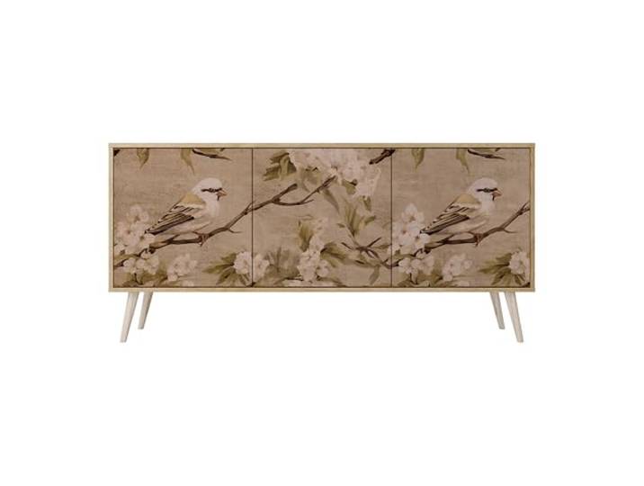 SPACEREBELS Moderne Kommode Mit 3 Türen 164,5x57,5x42 cm Kleiderschrank mit Mustern Komodenschrank Möbel TV Schrank Sideboard Flurkommode Wohnzimmer Mehrzweckschrank Flur Natur