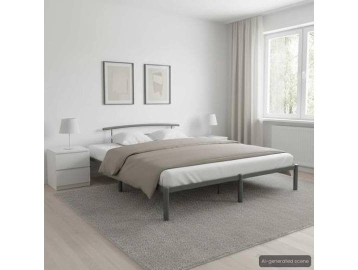 KGHFDVB Bett 210 x 210 x 63 cm aus Metall Grau 200 x 200 Metallgestell mit Lattenrost, für Matratze 200 x 200 cm, Schlafhöhe 27, 5 cm, fürs Schlafzimmer