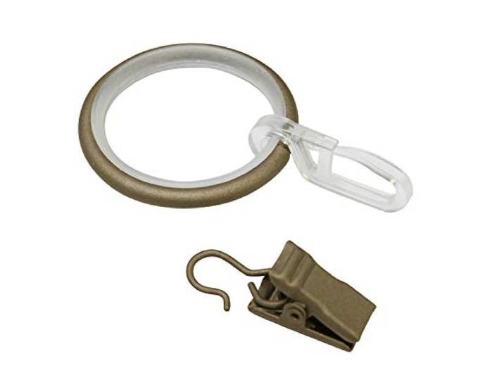 GARDINIA Gordijnringen met glij-inzetstuk, gordijnhaken en klemmen, metaal, voor Ø19 mm, cappuccino, 10 stuks, 3,9/3,0 cm