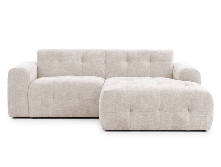 Modernes Ecksofa mit Ottomane rechts, markante Steppungen, Chenille in Beige / 21035