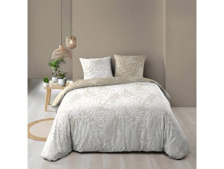 Douceur d'Intérieur\, Parure de Lit 3 Pièces (260 x 240 cm) Cassia Naturel\, 100% Coton
