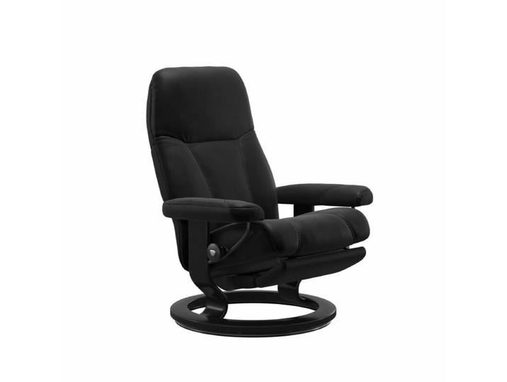 Stressless Consul Classic Power Sessel - Leder Batick Black - Buche Holzfarbe Schwarz - Large - Motor &amp; Akku automatische Fußteilverstellung, automatische Relaxfunktion, automatische Rückenteilverstellung, manuelle Kopfteilverstellung Modern, Skandinavisch, Zeitlos