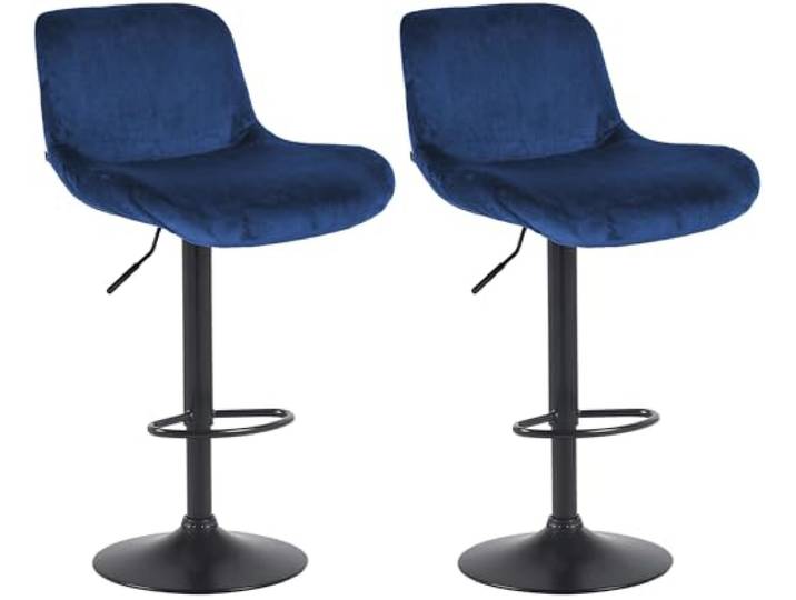 CLP 2er Set Barhocker Solon Schwarz I Samtbezug oder Stoffbezug I Barstuhl höhenverstellbar und drehbar I gepolsterter Tresenhocker Farbe blau Material Samt