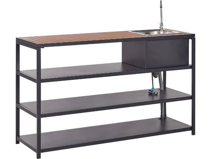 BELIANI Outdoor-Kücheninsel mit Spüle Schwarz Stahl u. Kunstholz 50 x 144 x 91 cm Modern für Garten Draußen Außen Ausstattung Outdoor-Küchenmöbel