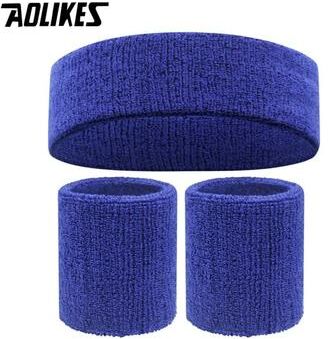 Uplift Essentials Premium Terry Cloth Sports Headband And Wristband Set dark Blue