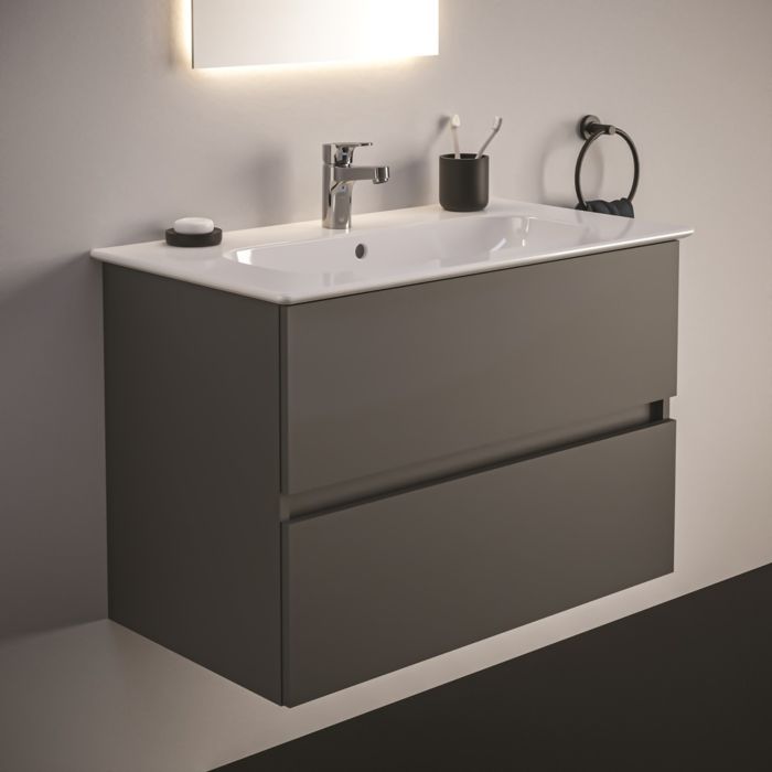 Ideal Standard Plus Möbelwaschtisch-Paket R0574TI Grau glänzend lackiert, 81,5x45x56,5cm, 1 Hahnloch