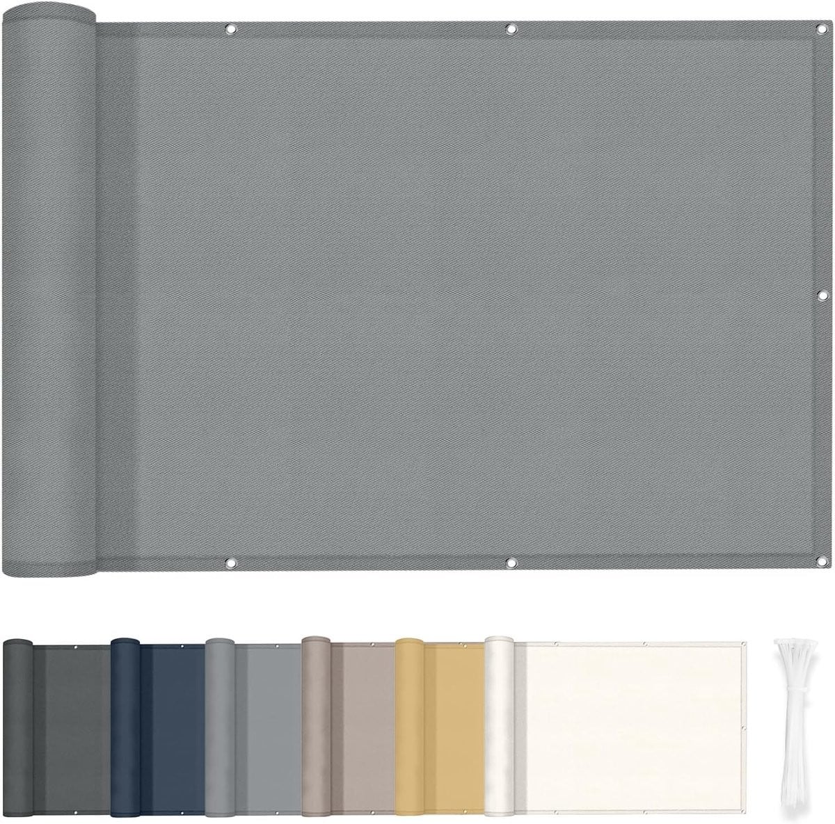 SnelShoppen Balkonscherm Grijs - 90 x 600 cm - Waterdicht, Windbestendig en UV-werend Privacy Scherm voor Balkon en Terras