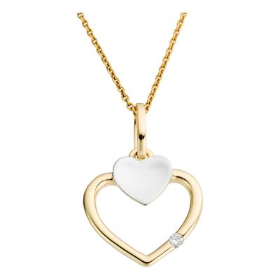 Kettenanhänger FIRETTI "Schmuck Geschenk Gold 333 Halsschmuck Anhänger Herz", gold (gelbgoldfarben, weißgoldfarben, w = weiß), Schmuckanhänger, Damen, 0,01 P2 = erkennbare Einschlüsse, Diamanten Gelbgold 333, 0,57 g, Diamanten, Gelbgold 333,...