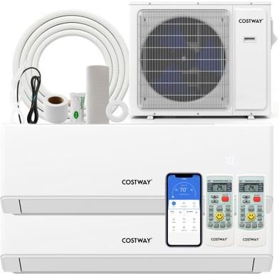 Costway UltrEco Series 24000 BTU 2 Zone 23 SEER2 Mini Split Air Conditioner Wifi Enabled with Heat Pump-7K + 18K