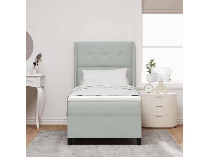 KTHLBRH Boxspringbett mit Kopfteil hellgrau 90x200 cm Samt Verstellbares Kopfteil, Holzgestell, Taschenfederkernmatratze, freistehendes Design