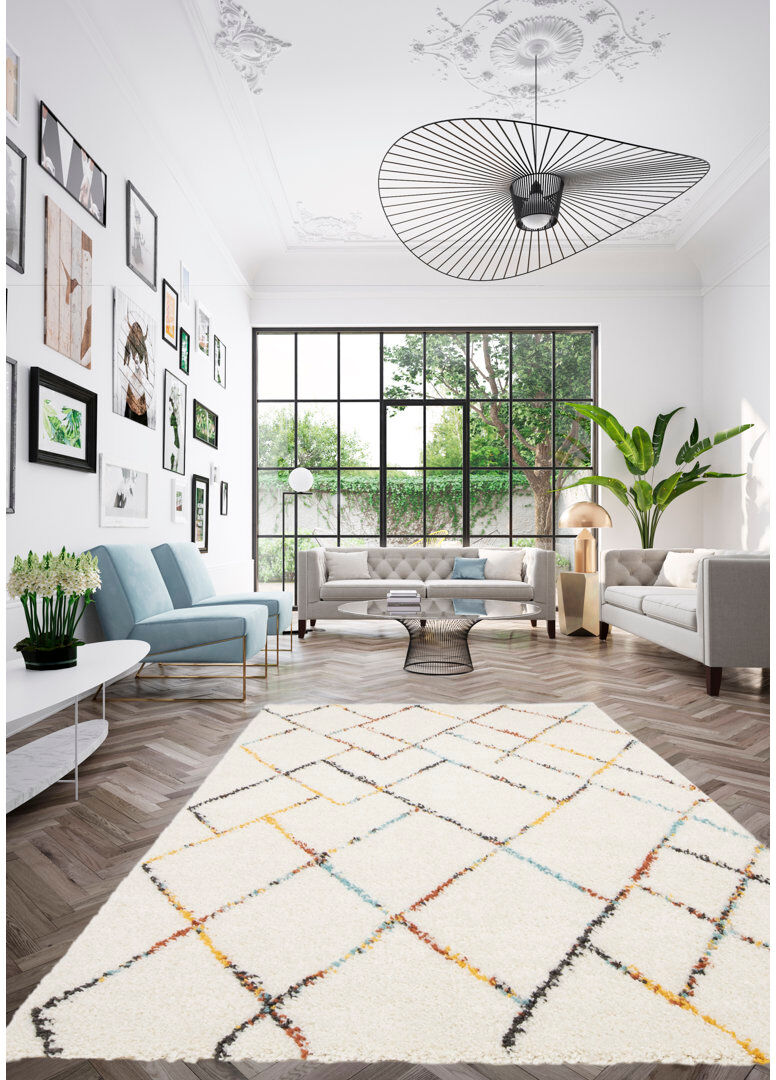 Mercury Thalia Rectangle Geometric Shaggy Area Rug Cream Rectangle 160 x 230cm