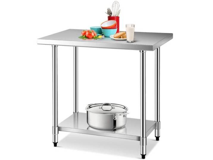 DREAMADE Table de Travail Inox Meuble Cuisine en Inox avec 2 Etagère de Rangement Grande Capacité Portante 250kg 91 5 x 61 x 9
