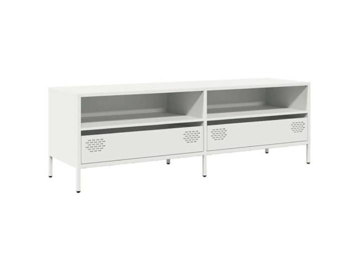 GKHPYURE TV-Schrank weiß 135 x 39 x 43,5 cm kaltgewalzter Stahl 2 Fächer, 2 Schubladen, 4 verstellbare Füße, leicht zu reinigen, Industrie-Stil