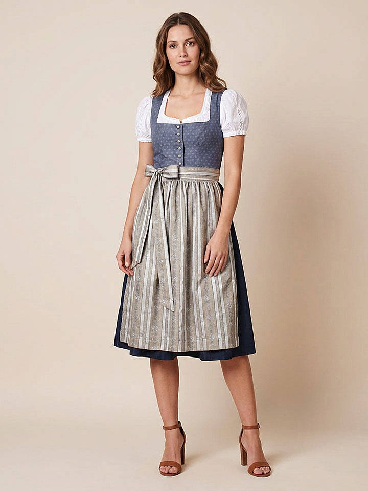 Turi Landhaus Dirndl "Beatrix" in Dunkelblau/ Beige - 42