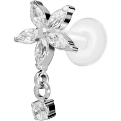 PTFE Labret mit Innengewinde + Titan-Aufsatz KRISTALLBLUME + KRISTALL
