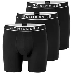 SCHIESSER Herren Boxershorts, 3er Pack - Long Shorts, Logobund, Baumwoll-Stretch Schwarz / M