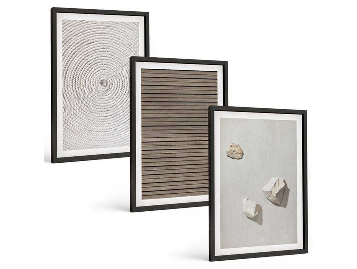 Tulup Bilder SET 3er Set - 40x60 cm Schwarzer Rahmen - Natürliche Texturen Holz Stein, Kunststoff, Rechteckig, 40x60 cm, Fotografie, Bilder & Rahmen, Bilder
