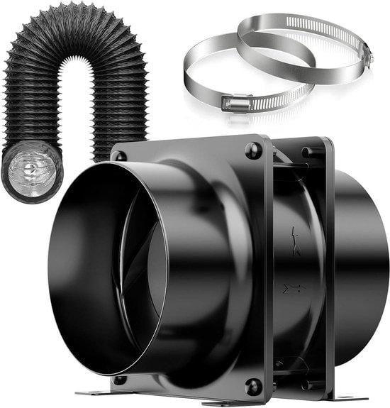 Geluidsarme axiale buisventilator 100 mm met 2 meter slang, zwart, 199 m³/u