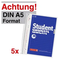 Brunnen 5x Collegeblock »Student Kleinformat« A5 liniert blau