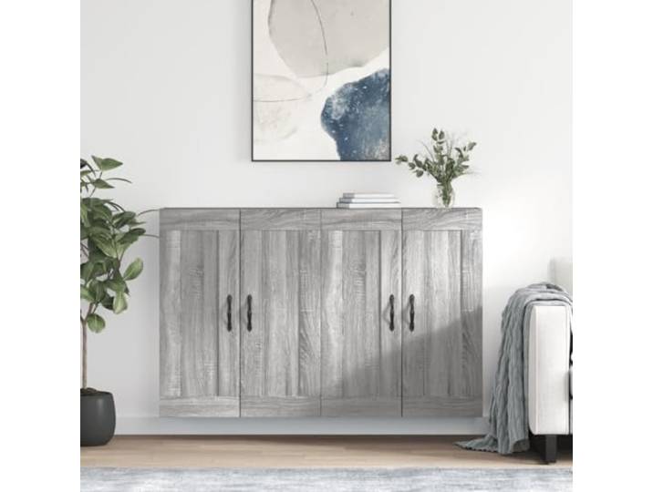 Jkghdrt Wandschraenke 2 STK. Grau Sonoma Holzwerkstoff Haengeschrank Wandmontage, Sideboard-Aufsatz nutzbar, robuste Holzwerkstoff-Konstruktion, glatte Oberflaeche, 2er Set