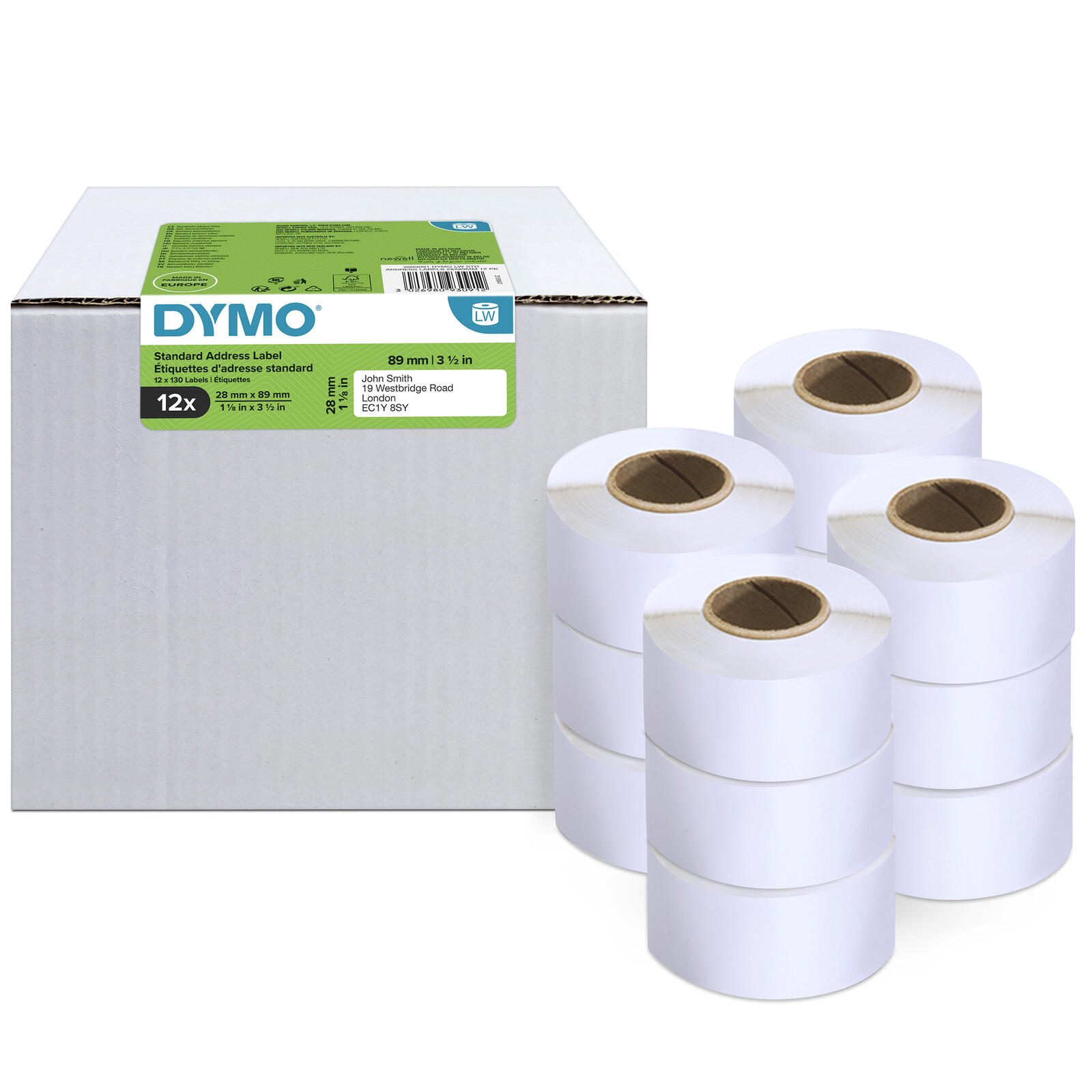 DYMO® Original Etikett für LabelWriter™, Vorteilspack, Adressen - weiss - permanent haftend, 12 x 130 Etiketten 2093091