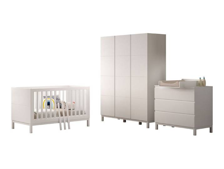 58 aufm Kessel Babyzimmer-Komplettset Babyzimmer Set Keely Kiefer weiß Baby-/Juniorbett Kommode Schrank