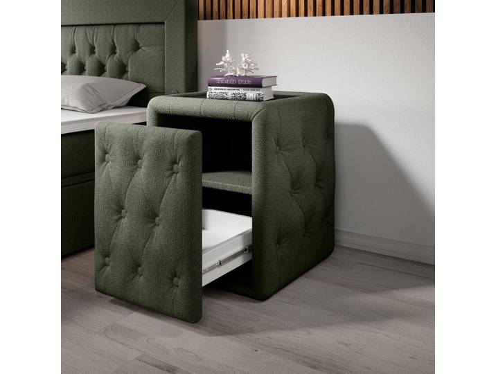 Designer Nachttisch Josy in Bouclé - Grün - Luxusbetten24