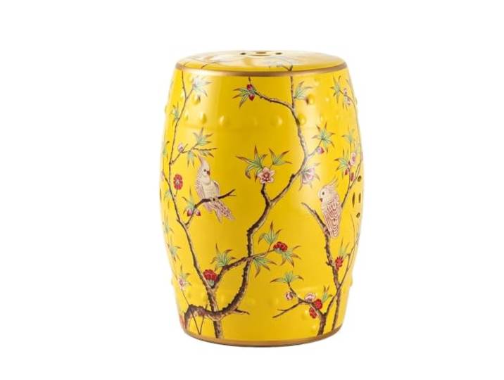 LGHQGHXF 18-Zoll-dekorativer Chinoiserie-Hocker for Beistelltische Im Freien – for Den Innengarten Und Den Terrassenbereich – Heimdekor-Akzenthocker for Die Präsentation Von Pflanzenständern In Gelb