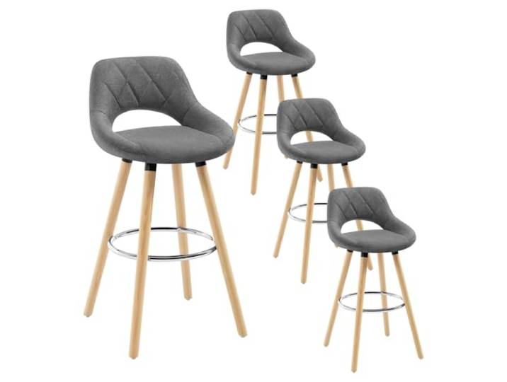 WOLTU Barhocker 4er Set, Hocker mit Lehne, aus Holz Leinen, Dunkelgrau Barstuhl mit Fußstütze, Küchenhocker Thekenhocker, für Bar Küche Theke Restaurant Café