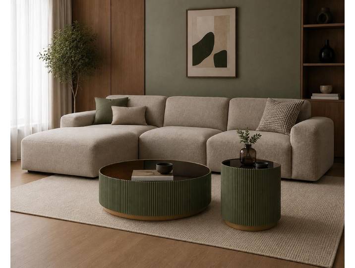 JVmoebel Couchtisch Grüner Couchtisch Set Rund Geriffelt Sofatisch Beistelltisch, Made in Europa