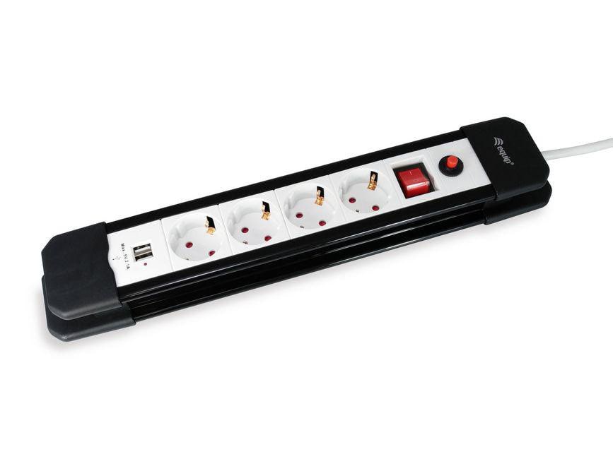 EQUIP 245553 4fach Verteiler mit Schalter und 2fach USB-Lader, Mehrfachsteckdose Schuko