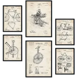 POSTER Set Mit 6 Plakaten Mit Fahrrad Patenten Im Vintage Stil A3 & A4 Schwarzer Rahmen