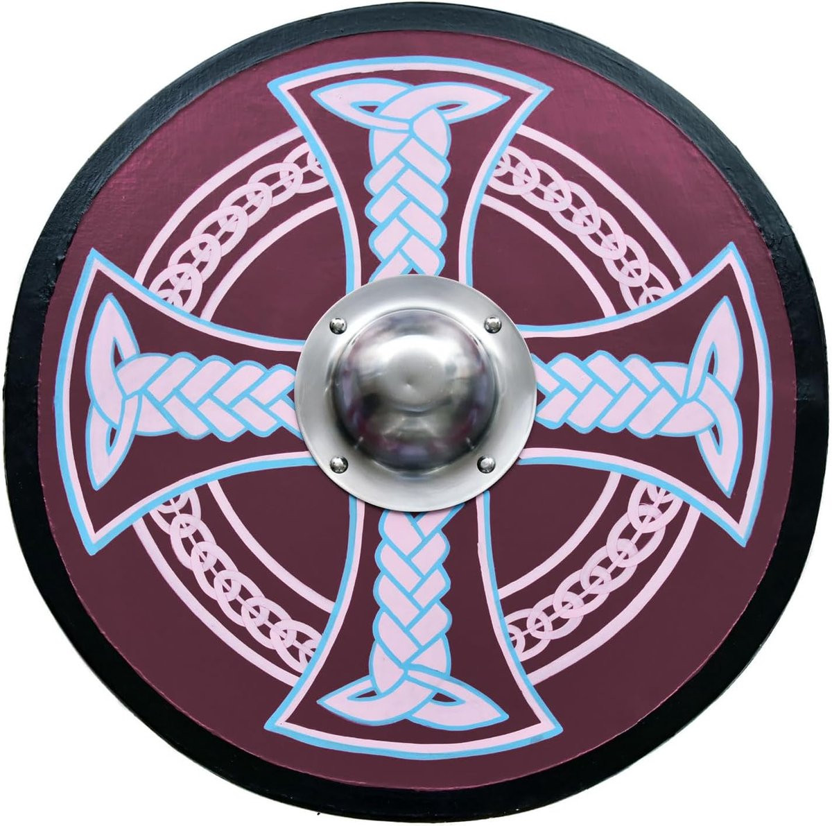 Rond Houten Viking Schild met Handgeschilderd Keltisch Kruis voor Re-enactment Decoratie, Diameter: 61 cm