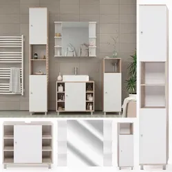 Vicco Badmöbel Set Fynn Badezimmer Spiegel Kommode Unterschrank  Sonoma