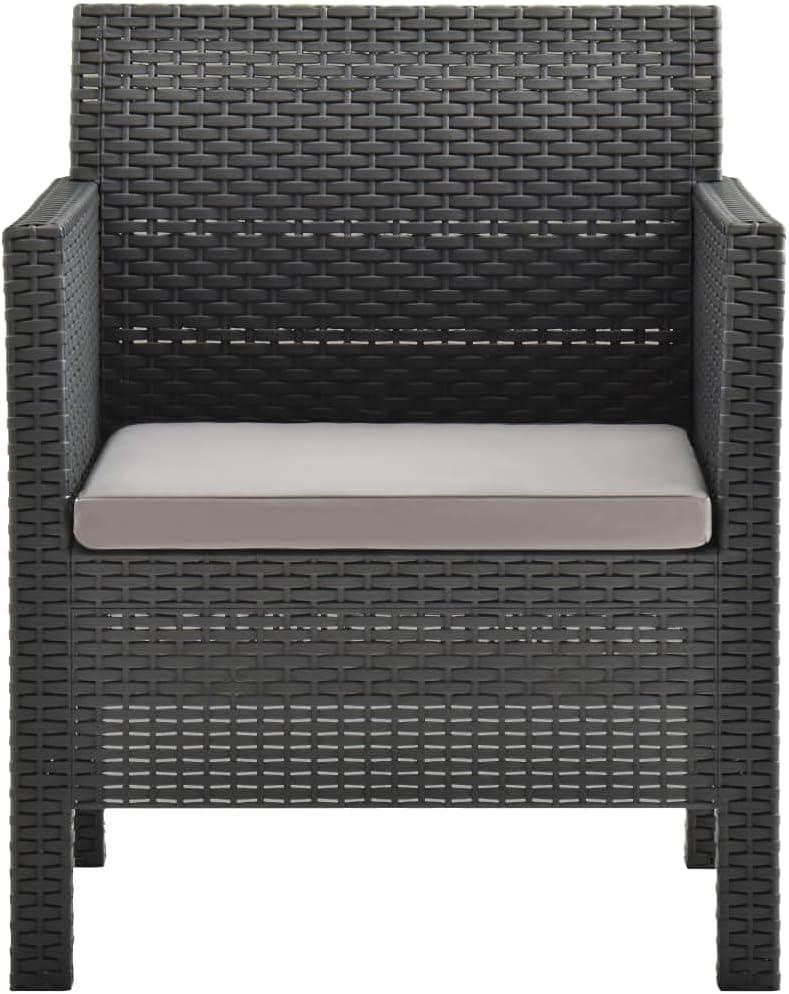 Gartenstühle im 2er-Set mit Kissen, Anthrazit, PP in Rattan-Optik, UV-beständig, 63x65x76 cm, stapelbar