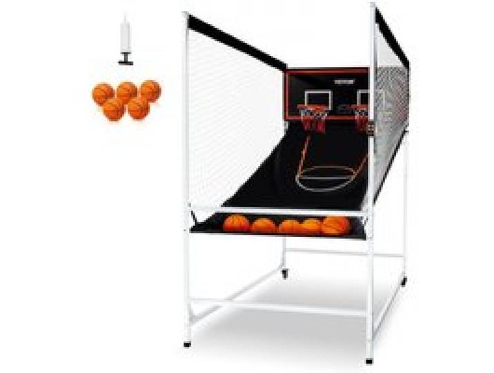 VEVOR Jeu d'arcade de basketball, 2 joueurs, panier de basketball à double tir à domicile, 5 ballons, 8 modes de jeux, tableau de bord électronique, pompe de gonflage, salle de jeux noir/blanc