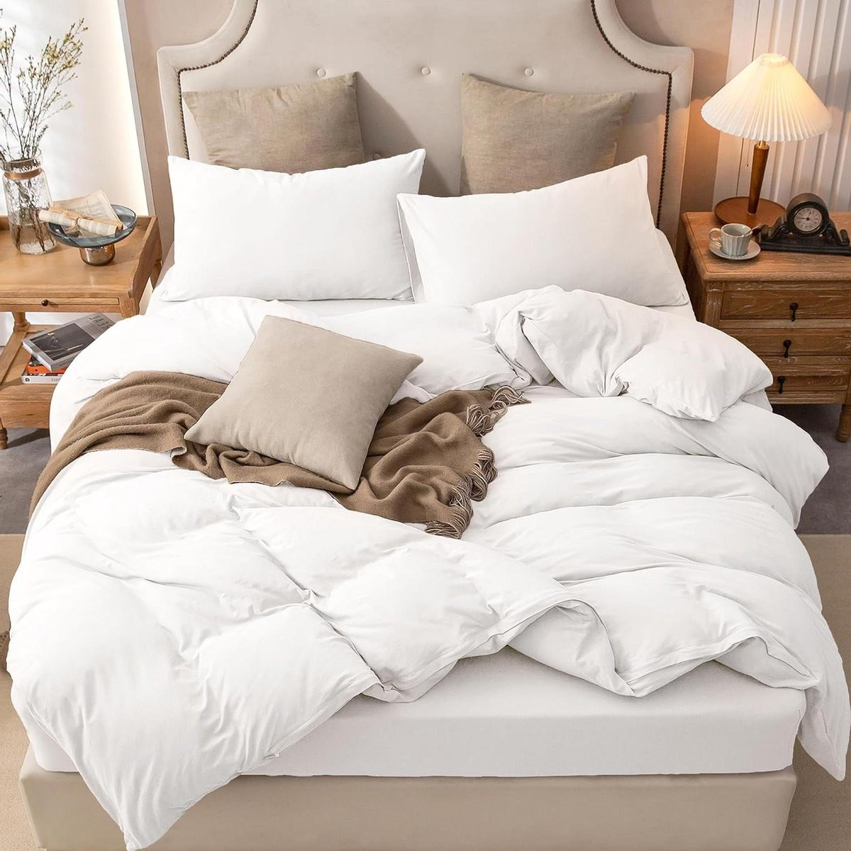 Queensize Dekbedovertrekset Wit van Zacht Gebreid Katoen