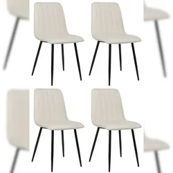 DELUKE® 4er Set Stühle LENZ Stoff - 88x45x53cm, creme, Metall Gestell Stühle Esszimmerstühle Stuhl Esszimmer Esstisch Stühle Küchenstuhl