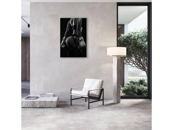Alu-Dibond-Druck QUEENCE Sexy Frauenkörper in Dessous und Boxhandschuhen , schwarz-weiss (farbe bild(er): grau), B:100cm H:150cm, Alu Dibond, Bilder, Alu-Dibond-Druck, Erotische Fotokunst in Galeriequalität inkl. Aufhängesystem
