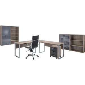 BMG-Möbel Büromöbel-Set Office Edition Set 1, Schreibtisch,2 Schränke & 2 Regale eiche/anthrazit