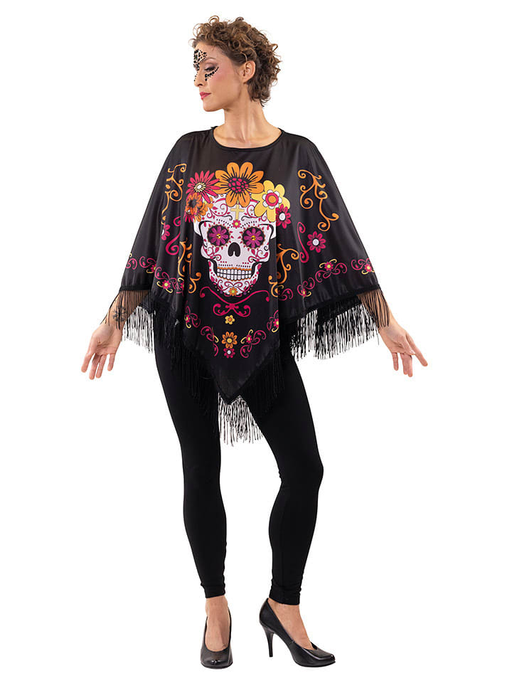 Party x People Kostümponcho ''La Catrina'' in Schwarz/ Bunt - onesize