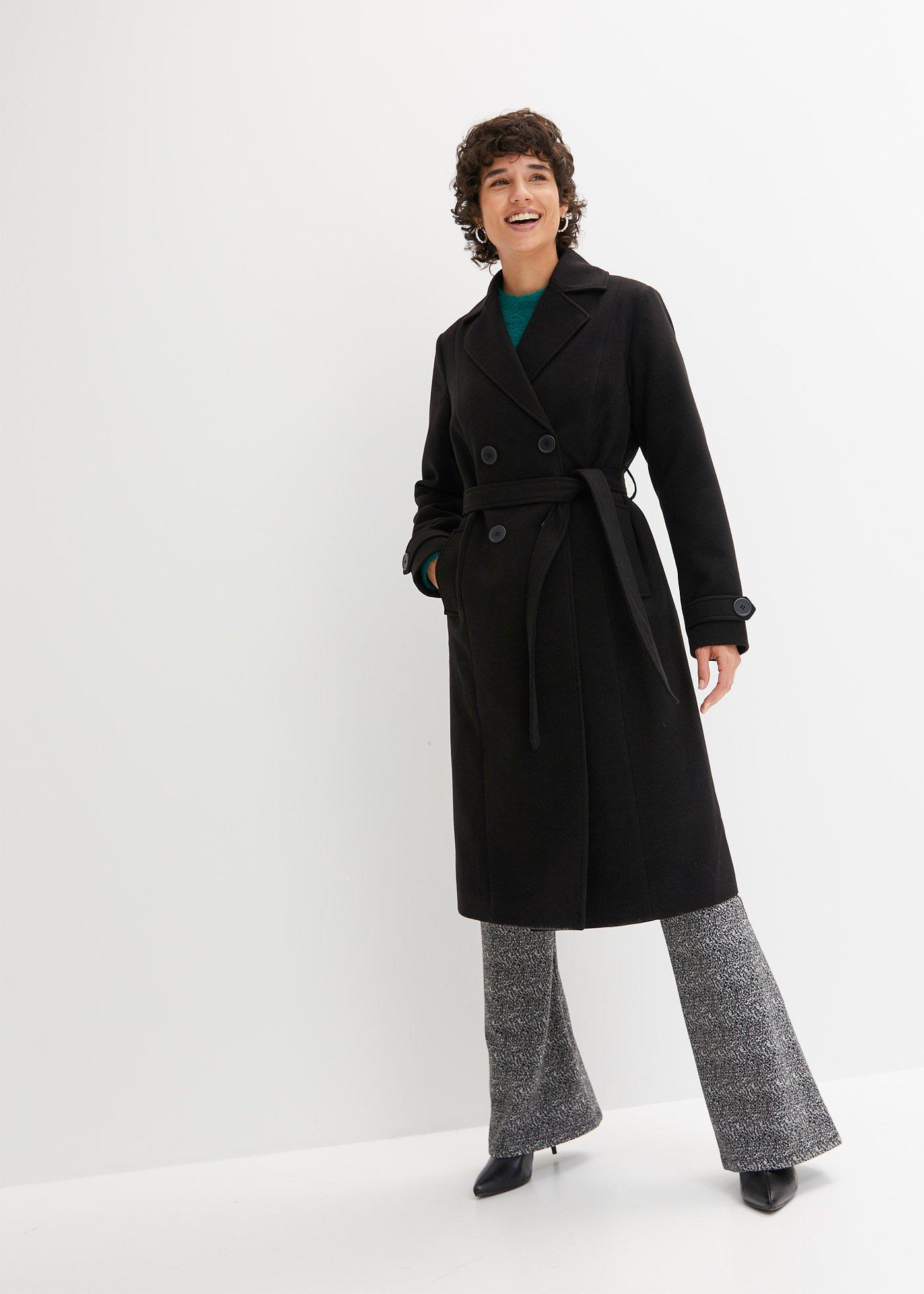 bonprix Winter-Trenchcoat in Wolloptik, schwarz, Gr.52, Reizender Winter-Trenchcoat in schöner Wolloptik.