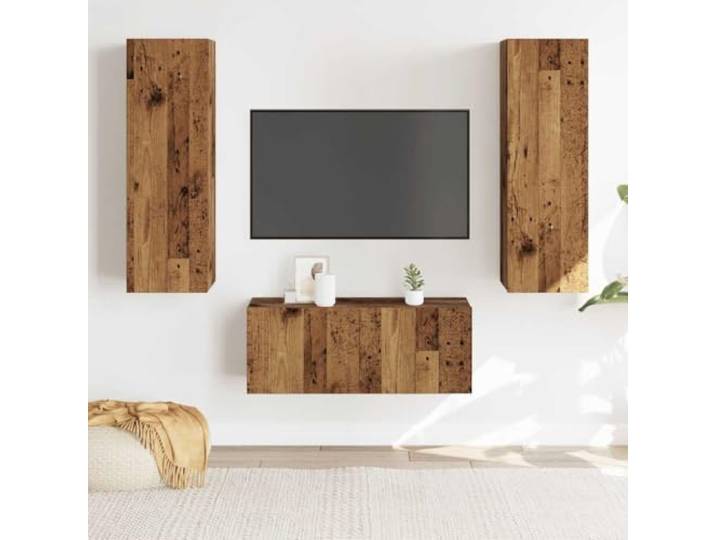 HEFZGDB TV Wandschrank Set 3 Stück Altholz Optik Holzwerkstoff Moderner Medienschrank mit Stauraum