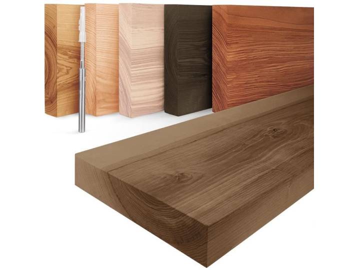 LAMO Manufaktur Étagère flottante murale bois avec fixation invisible Etagere murale 60 cm Couleur : noisette Bord : droit