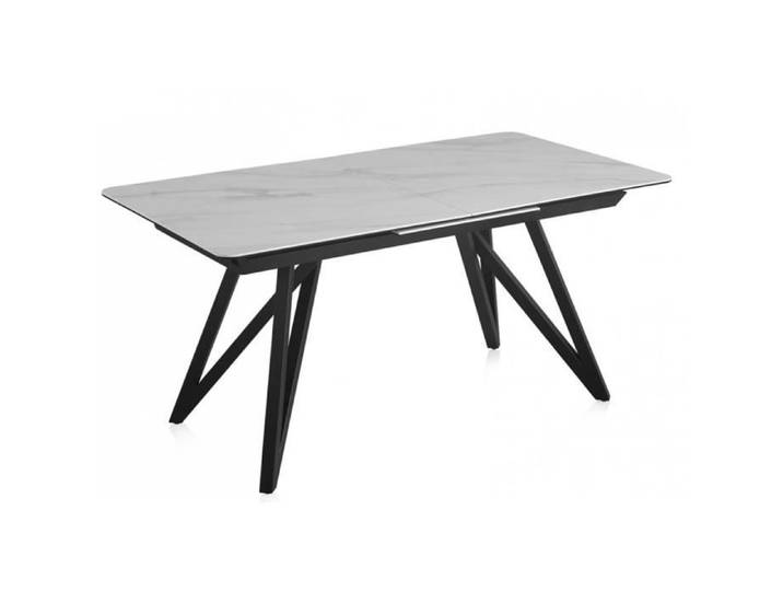 Table à manger extensible - JUANIO - JUANIO - Plateau céramique effet marbre - Pieds métal noir - Ouverture automatique