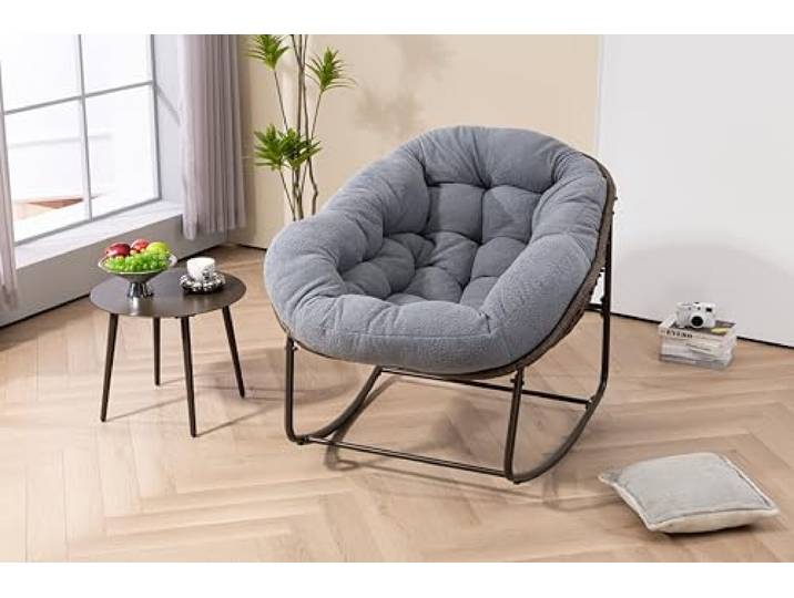 Ball & Cast Schaukelstuhl für Drinnen & Draußen, Rocking Chair mit Gepolstertem Kissen, Relaxsessel Schwingsessel für Garten, Balkon & Terrasse, Grau