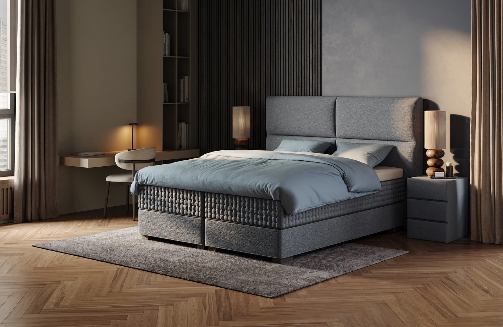 Swiss Sense Royal Serengeti Boxspring met lades, grijs, modern textiel