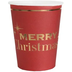 800 Becher Weihnachten rot gold Merry Christmas Pappbecher Einweg