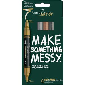 Faber-Castell Acrylstifte Multimark Acrylic Metallic, farbig sortiert, Doppelspitze 1mm & 3mm, wasserfest, 4 Stück