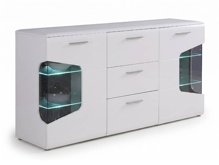 Bahut 2 portes 3 tiroirs Corel Blanc Mat/blanc Brillant - Basika